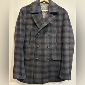 #2704 Joseph Abboud Plaid Wool Blend M Double-Breasted Button-Up Lined Pea Coat